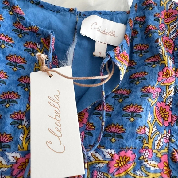 Cleobella Magdalena Mini Dress Lotus Blue Pink Mixed Printed Tie Waist S New - Picture 6 of 12